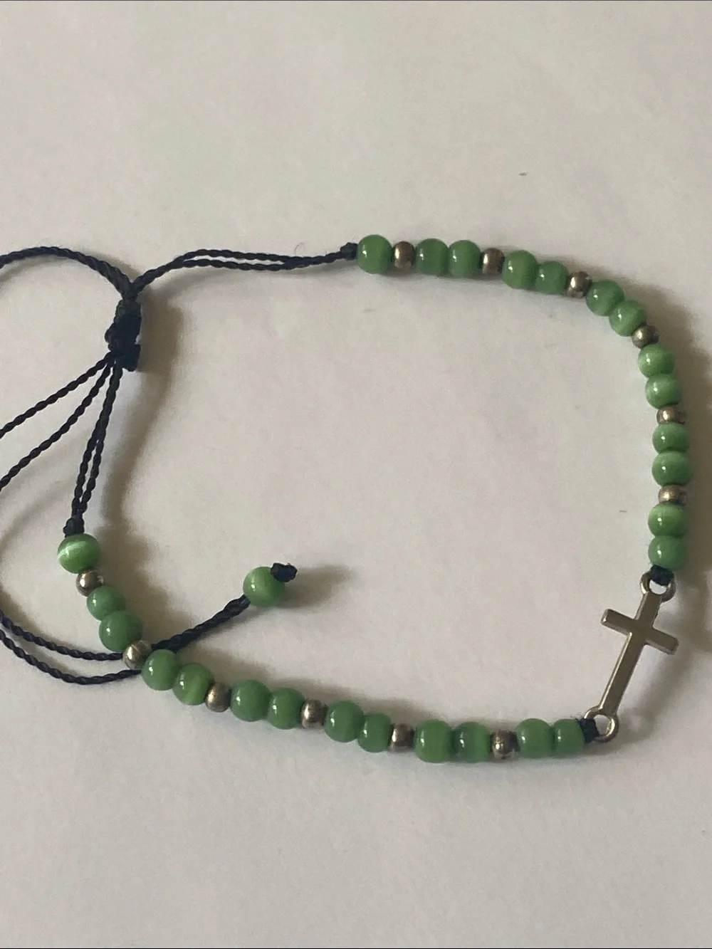 Genuine stone beaded cross, religious, spiritual adjustable bracelet